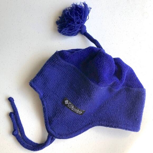 Columbia Toddler Purple Blue Ski Ear Flap Tassel Outdoor Winter Stocking Hat - Picture 1 of 6